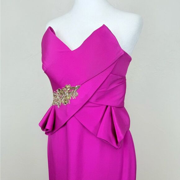 NWT Marchesa Notte Lipstick Pink Sculpted Silk Crepe Strapless Gown Maxi Dress 4 - Picture 8 of 16
